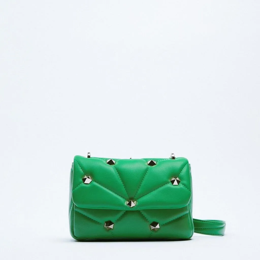 Rivet Decorative Flap Buckle Design Solid Color Crossbody Bag