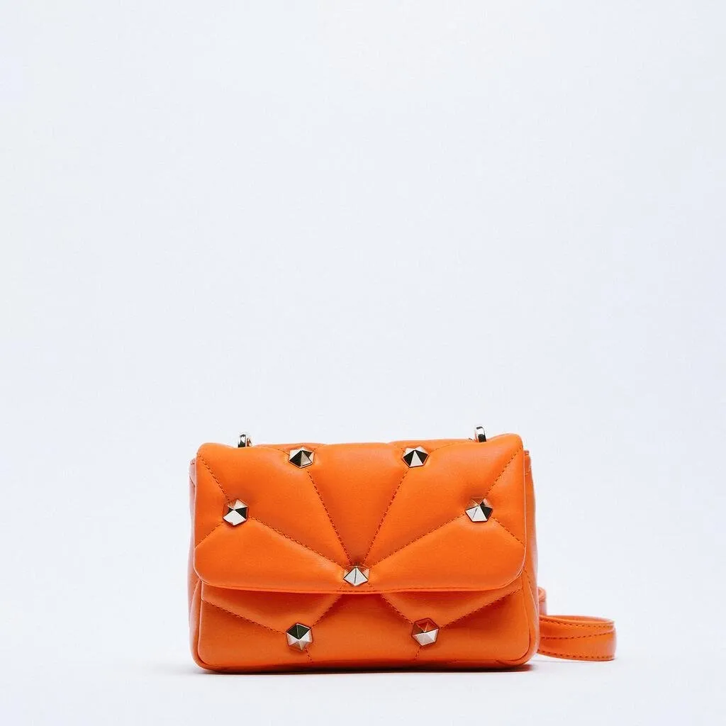 Rivet Decorative Flap Buckle Design Solid Color Crossbody Bag