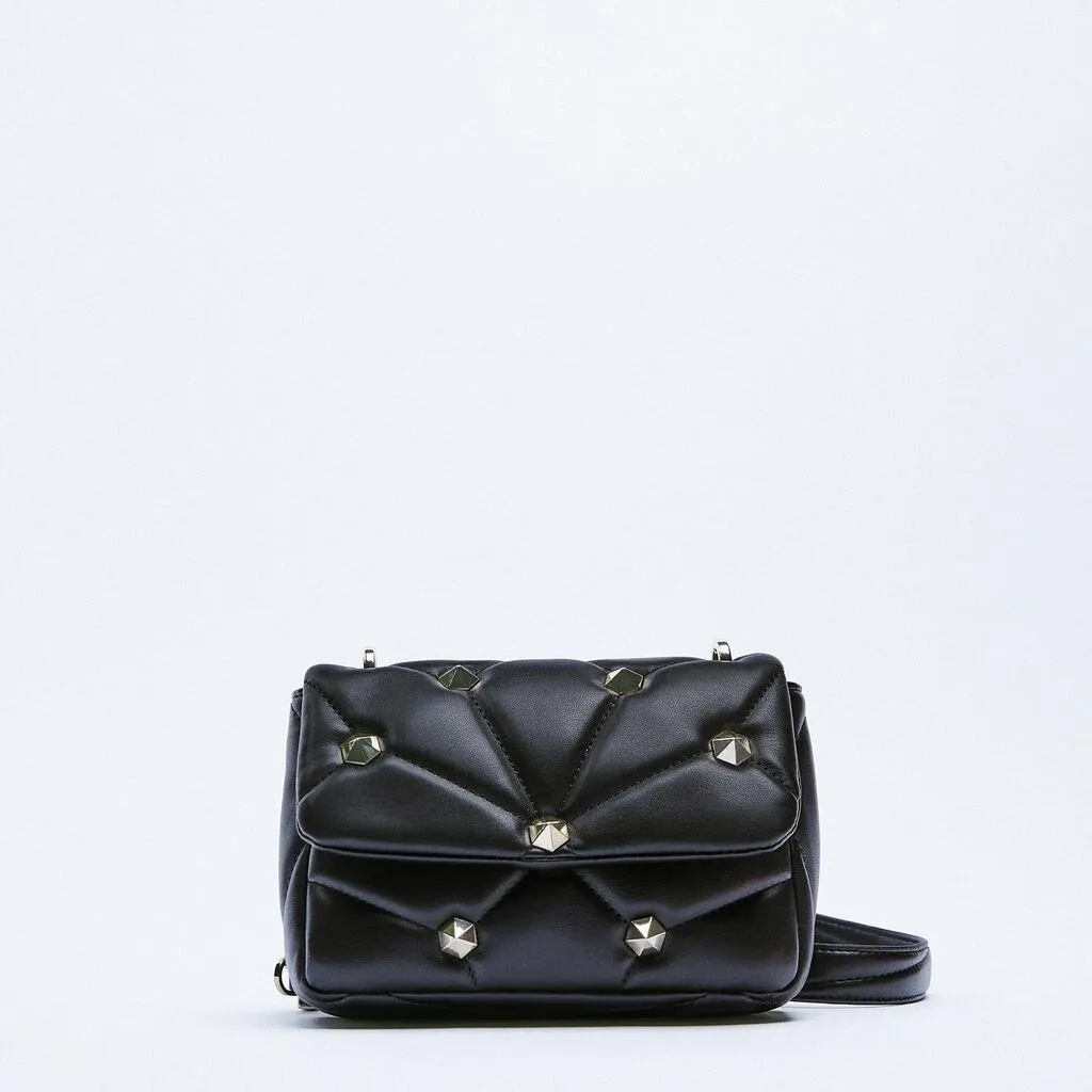 Rivet Decorative Flap Buckle Design Solid Color Crossbody Bag