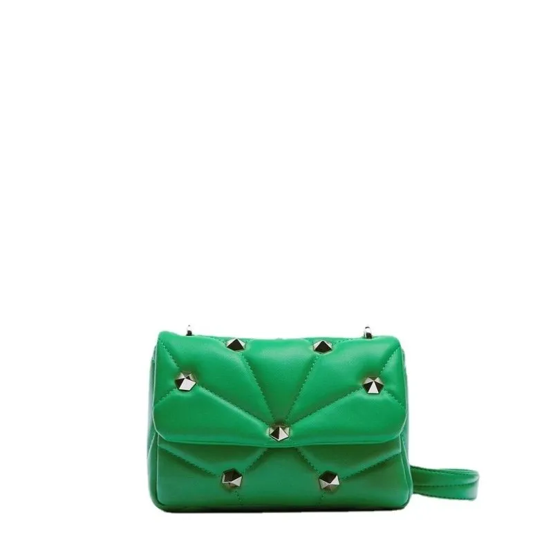 Rivet Decorative Flap Buckle Design Solid Color Crossbody Bag