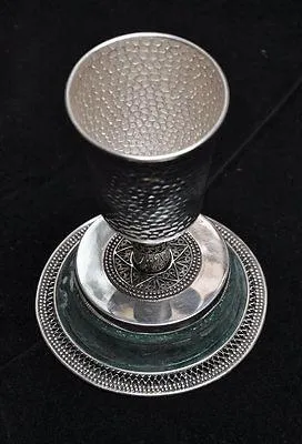 Roman Glass Large Antique Kiddush Wine Cup Sterling Silver 925 W/Certificate