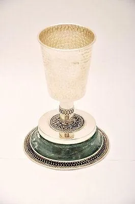 Roman Glass Large Antique Kiddush Wine Cup Sterling Silver 925 W/Certificate