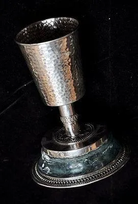 Roman Glass Large Antique Kiddush Wine Cup Sterling Silver 925 W/Certificate