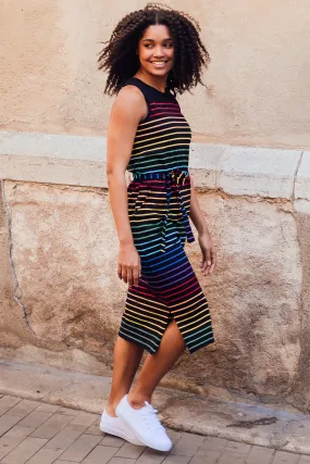 Rory Jersey Midi Dress - Black, Night Rainbow