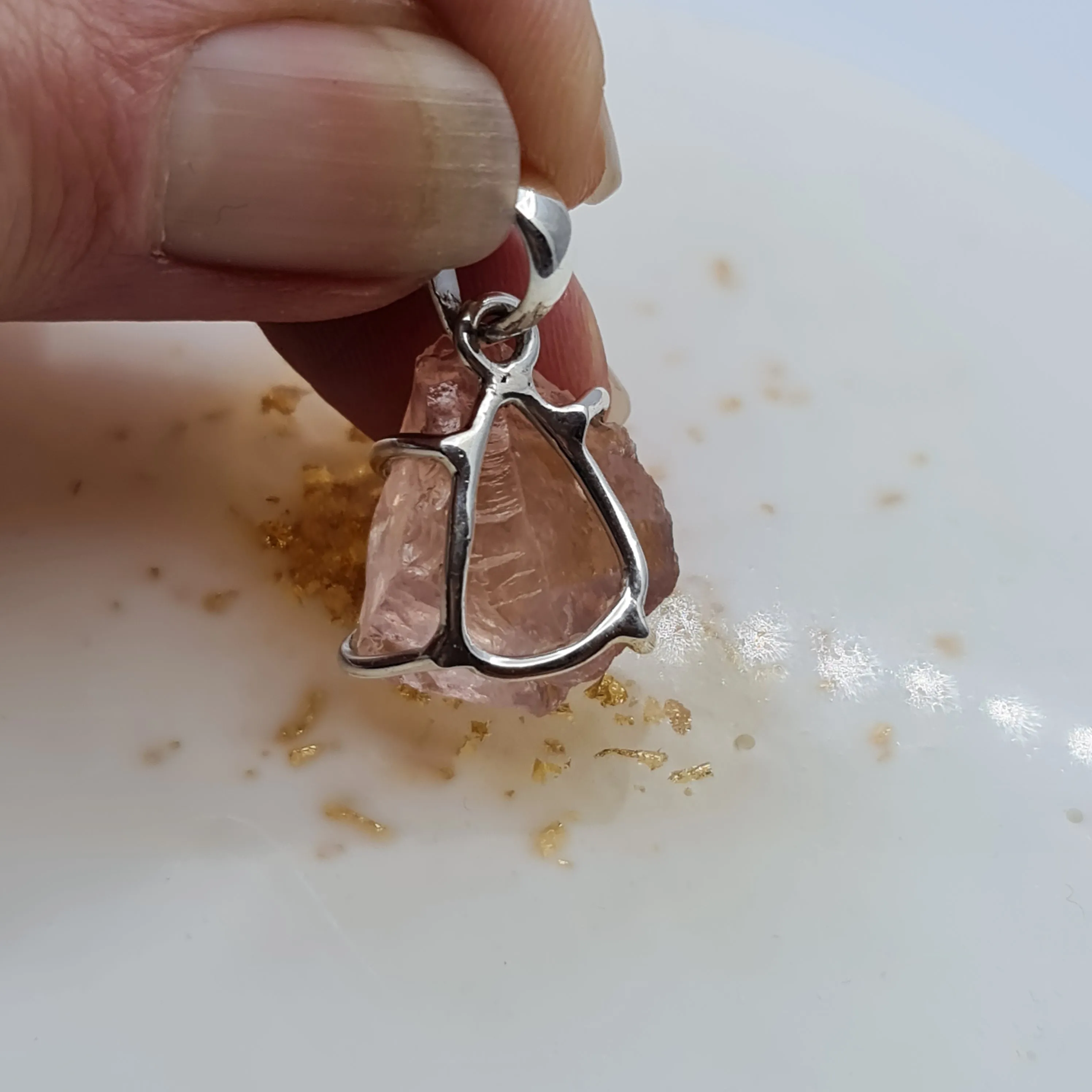 Rose Quartz rough cut Stone pendant