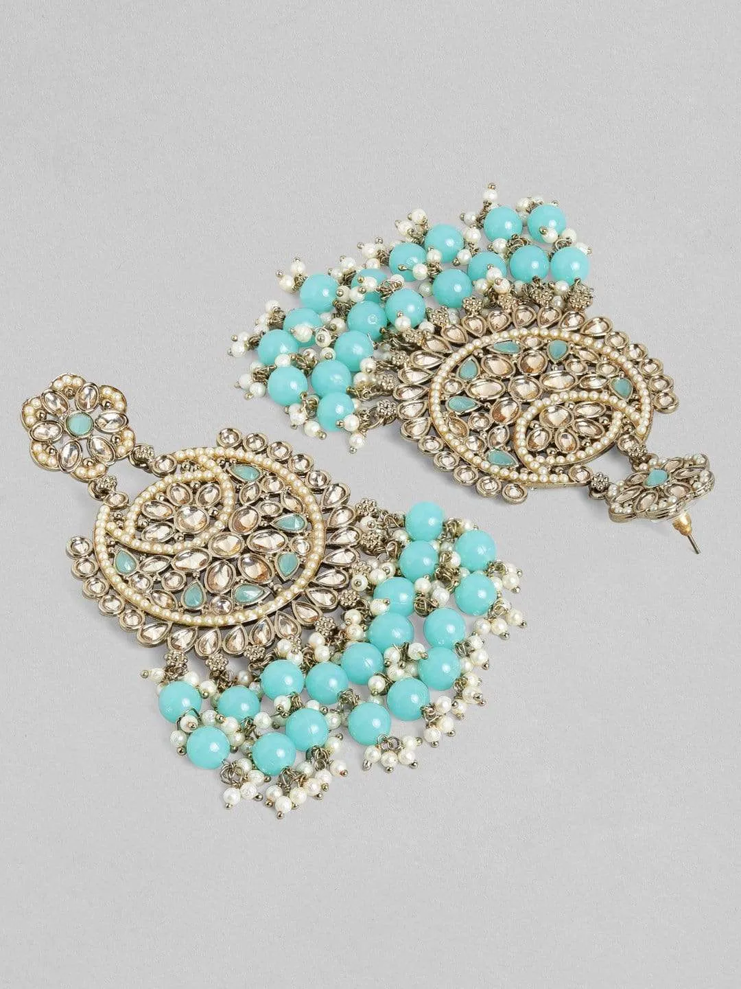 Rubans Handcrafted Festive Blue Chandbali Earrings