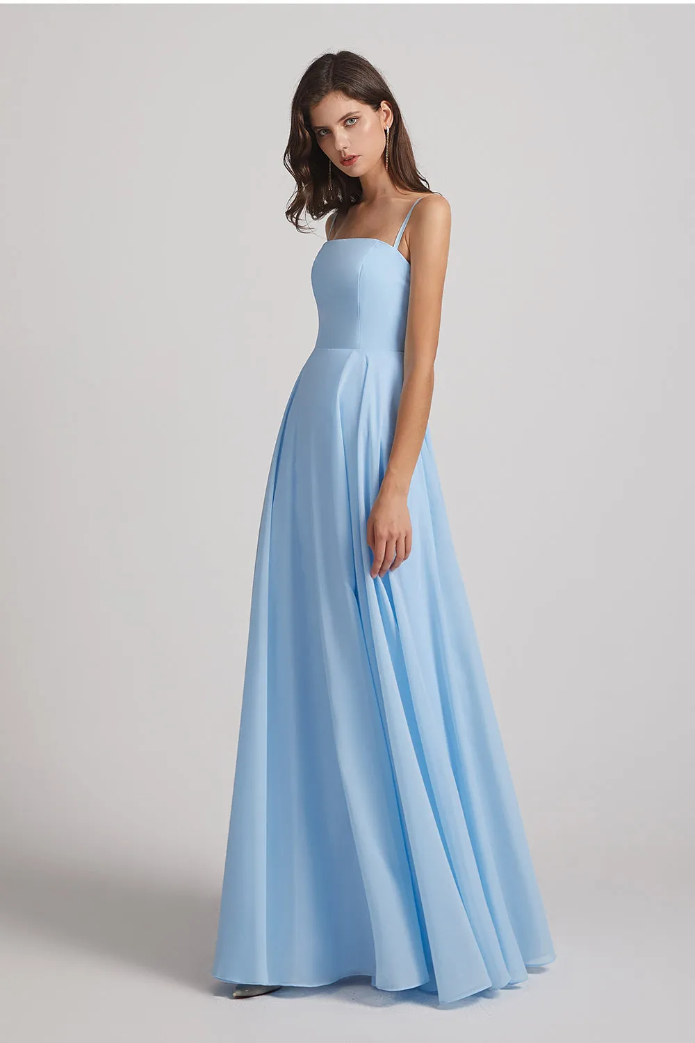 Ruched Spaghetti Straps Blue Chiffon Bridesmaid Dresses (AF0062)