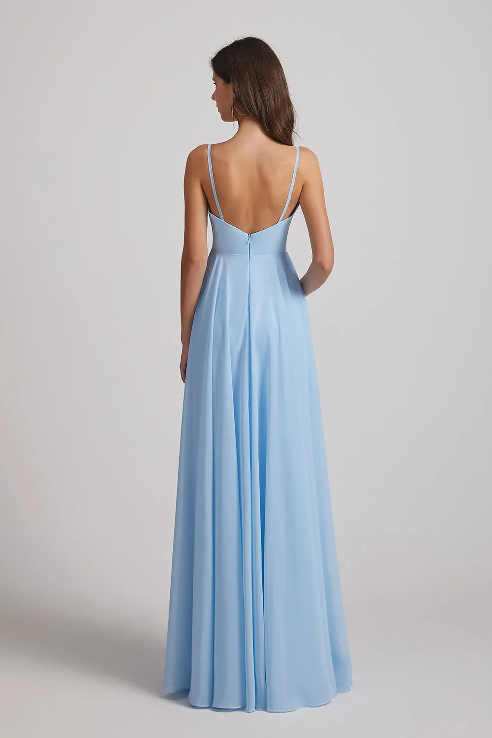 Ruched Spaghetti Straps Blue Chiffon Bridesmaid Dresses (AF0062)