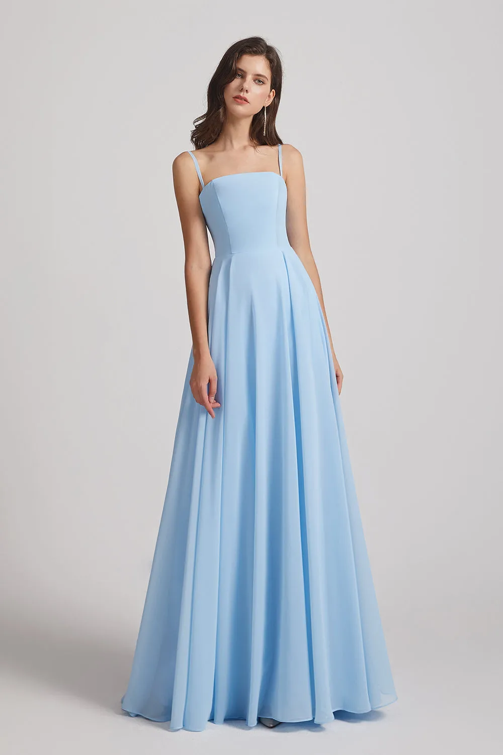 Ruched Spaghetti Straps Blue Chiffon Bridesmaid Dresses (AF0062)