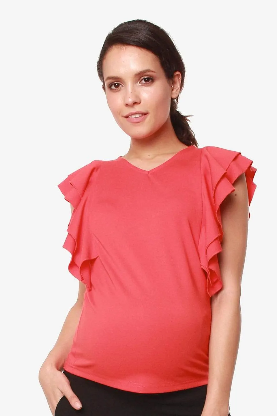 Ruffles Sleeves Crissy Coral Nursing Top