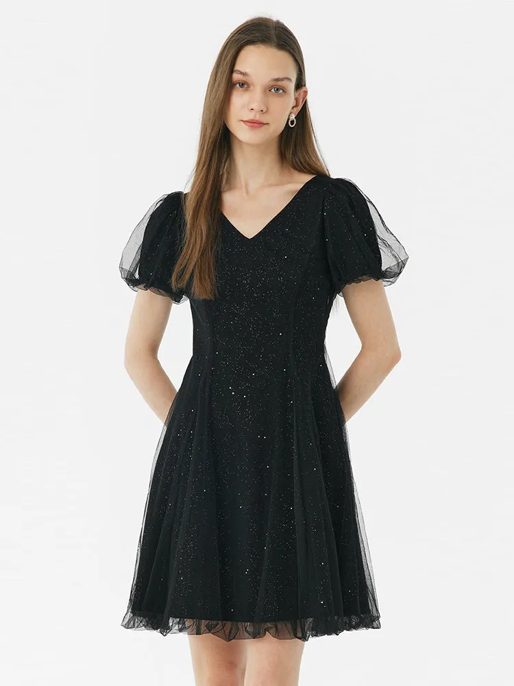 Sequined Fitted A-Line Midi Dress