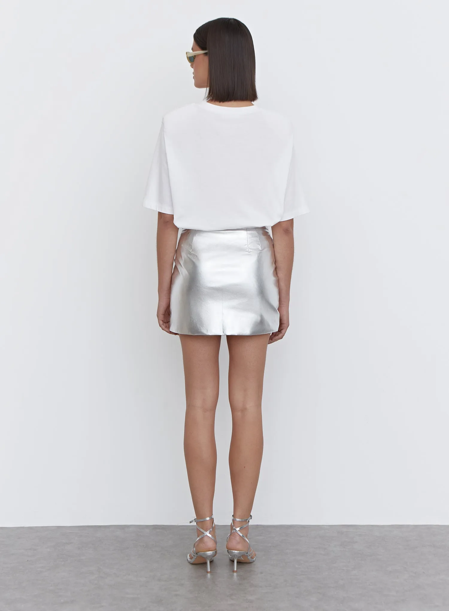 Silver Metallic Faux Leather Mini Skirt - Phoebe