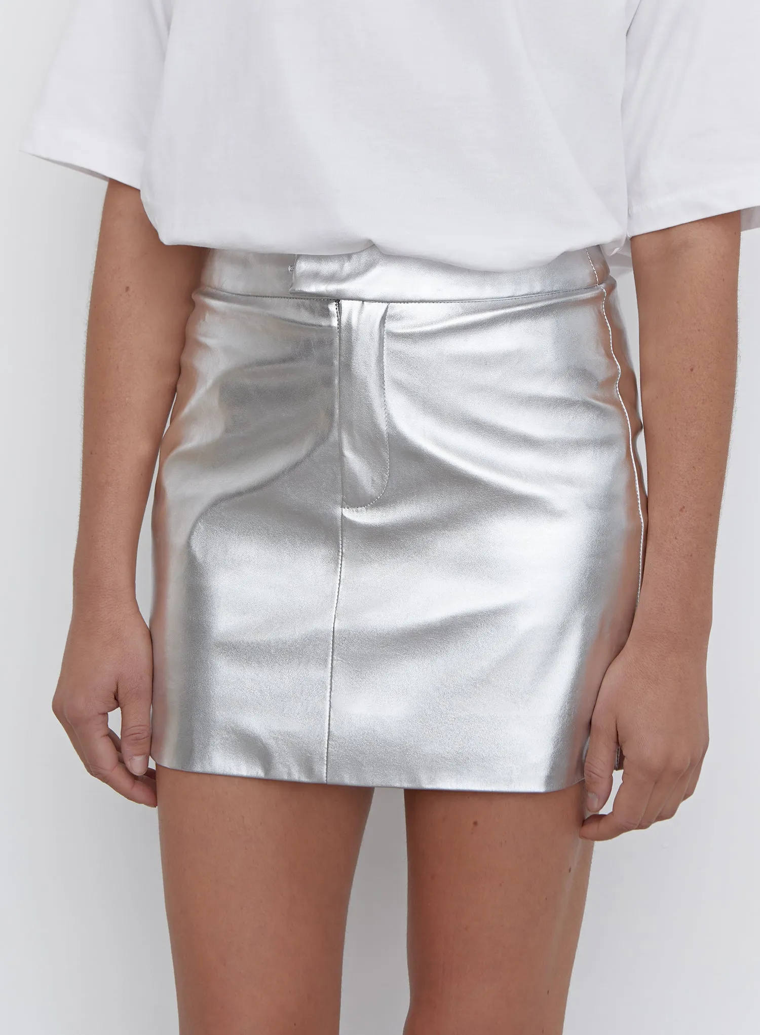 Silver Metallic Faux Leather Mini Skirt - Phoebe