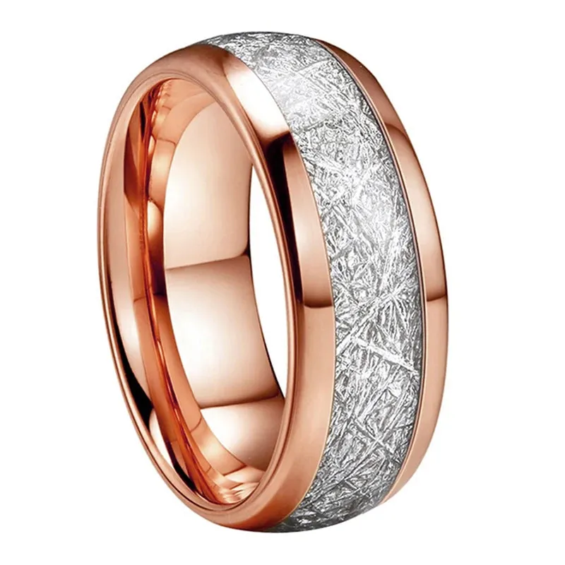 Silver Meteorite & Rose Gold Tungsten Ring (8mm)