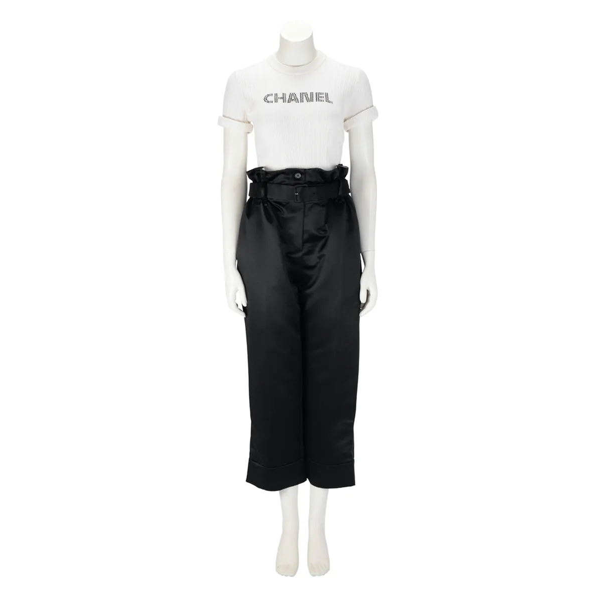 Simone Rocha Black Satin Paperbag Belted Pants UK 12