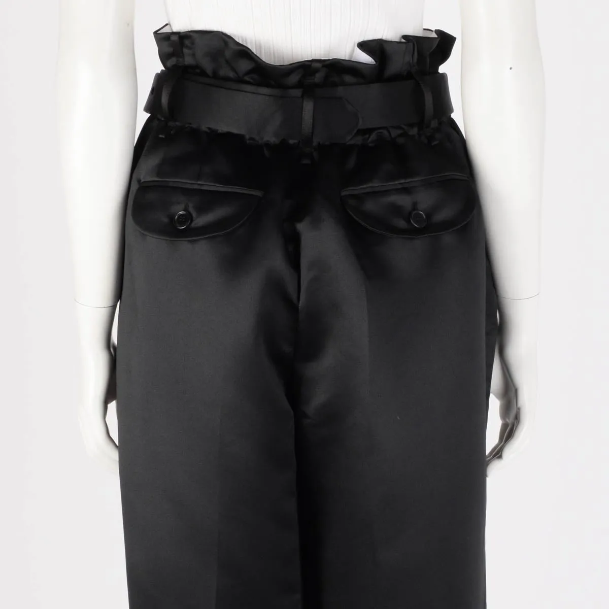 Simone Rocha Black Satin Paperbag Belted Pants UK 12