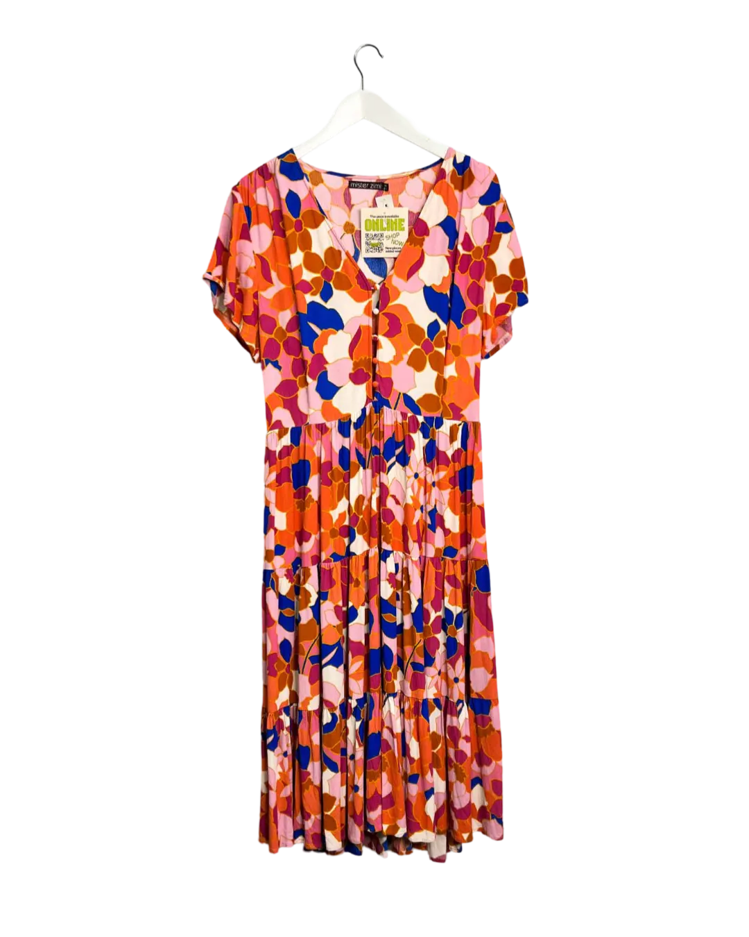 Size 14 - Mister Zimi Pink and Blue Floral Midi Dress