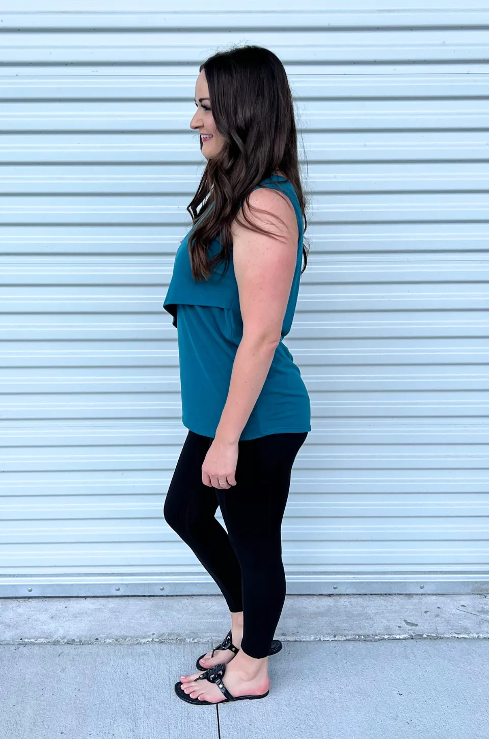 Sleeveless Nursing Tank Top With Asymmetrical Flap - Dark Teal