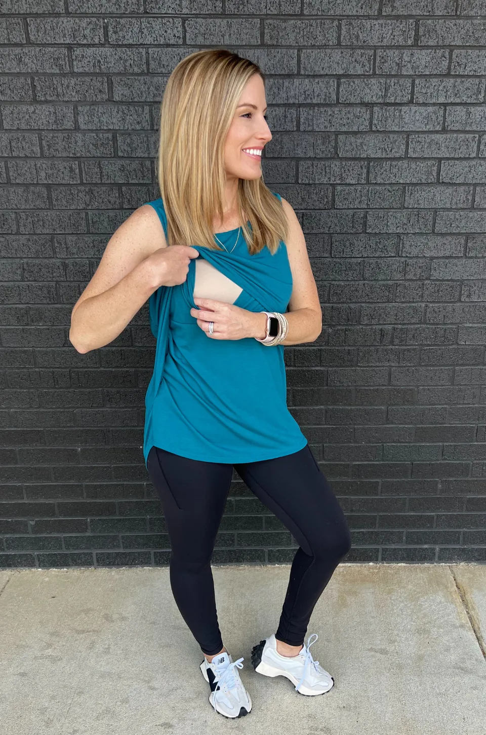 Sleeveless Nursing Tank Top With Asymmetrical Flap - Dark Teal