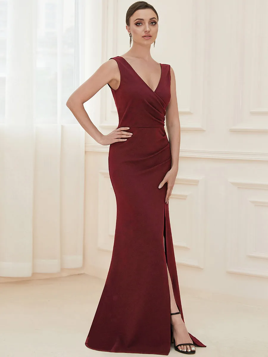 Sleeveless Pencil Split Wholesale Evening Dresses with Deep V Neck