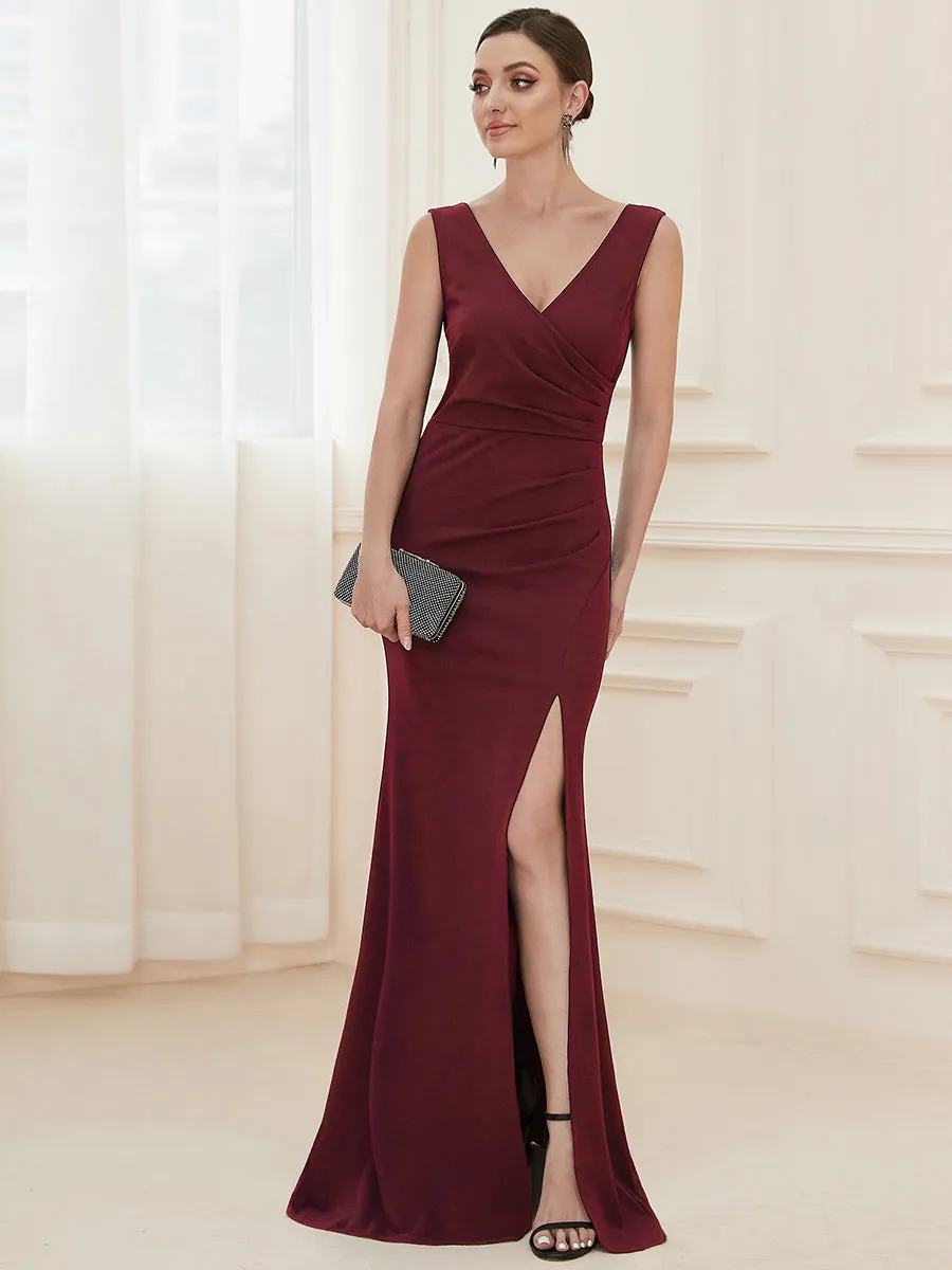 Sleeveless Pencil Split Wholesale Evening Dresses with Deep V Neck