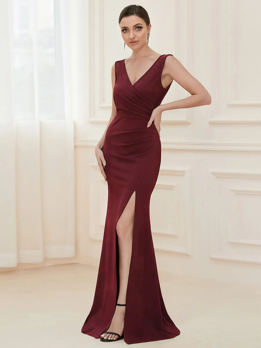 Sleeveless Pencil Split Wholesale Evening Dresses with Deep V Neck