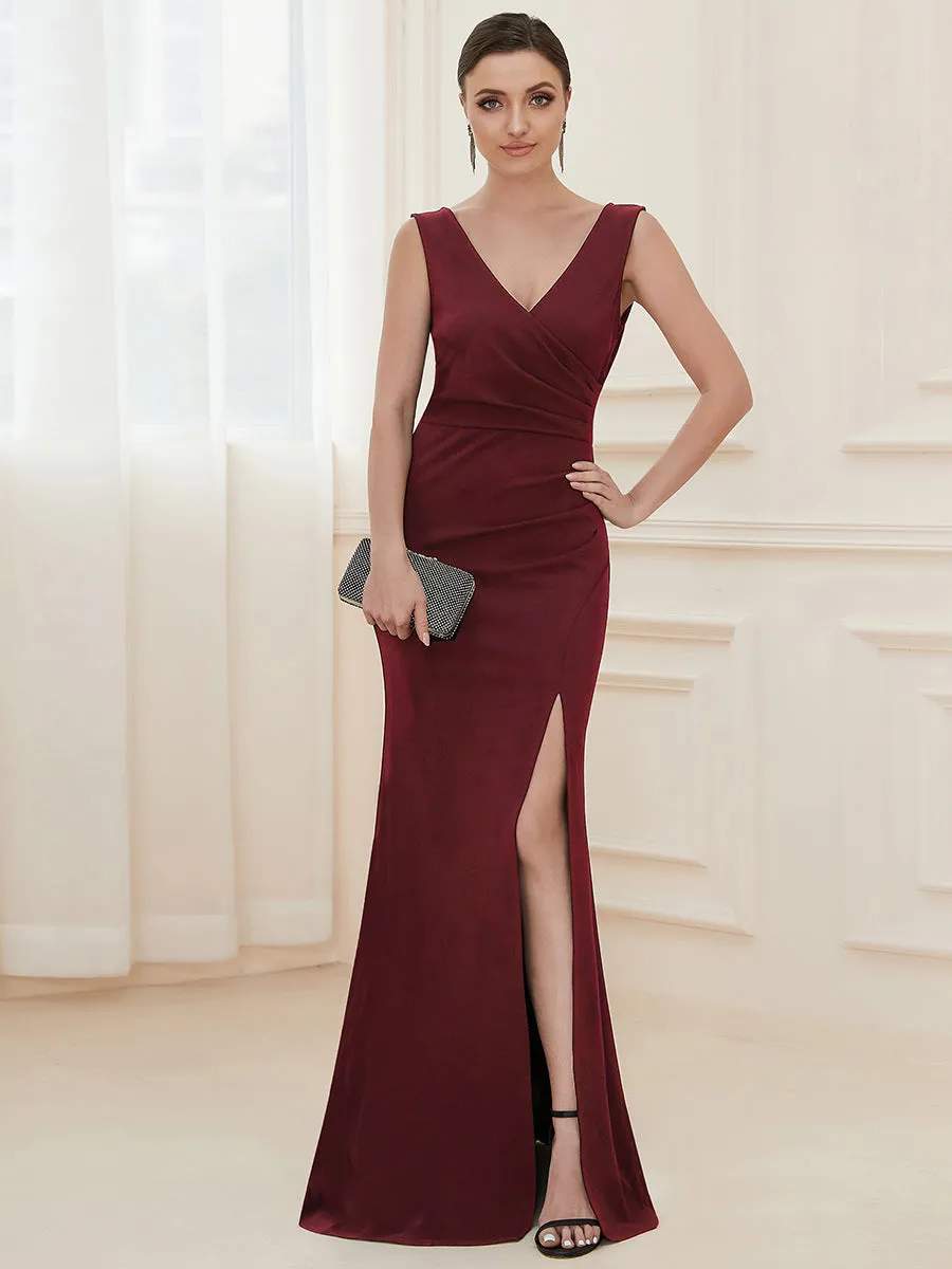 Sleeveless Pencil Split Wholesale Evening Dresses with Deep V Neck