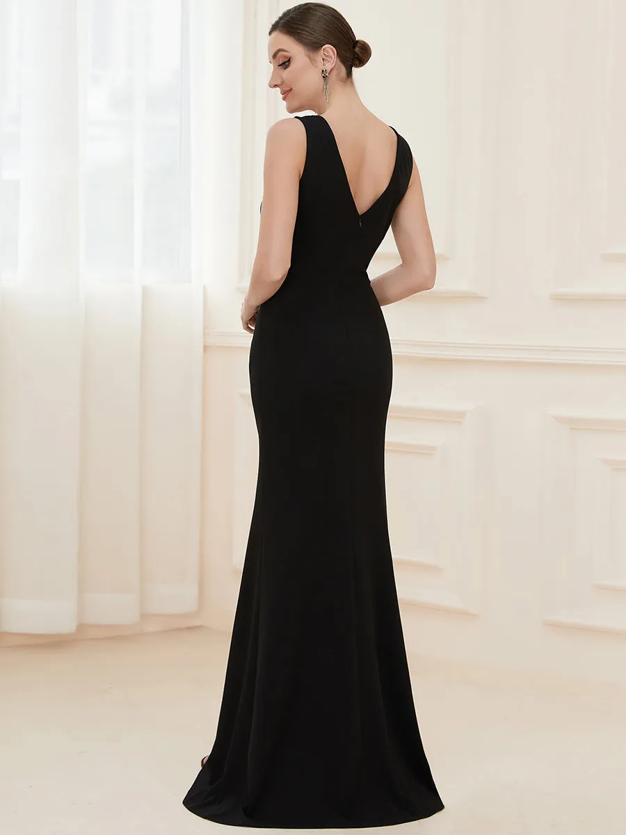 Sleeveless Pencil Split Wholesale Evening Dresses with Deep V Neck