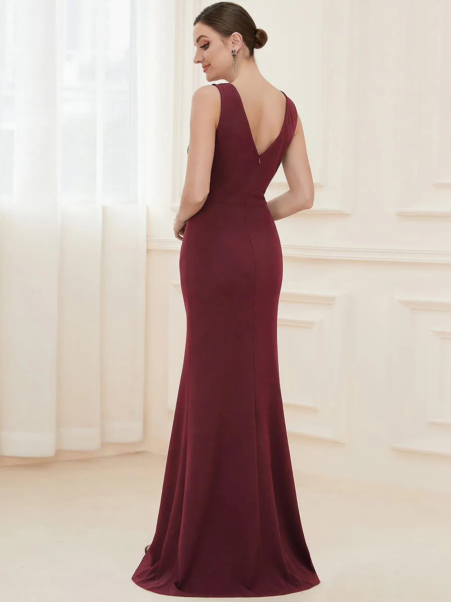 Sleeveless Pencil Split Wholesale Evening Dresses with Deep V Neck