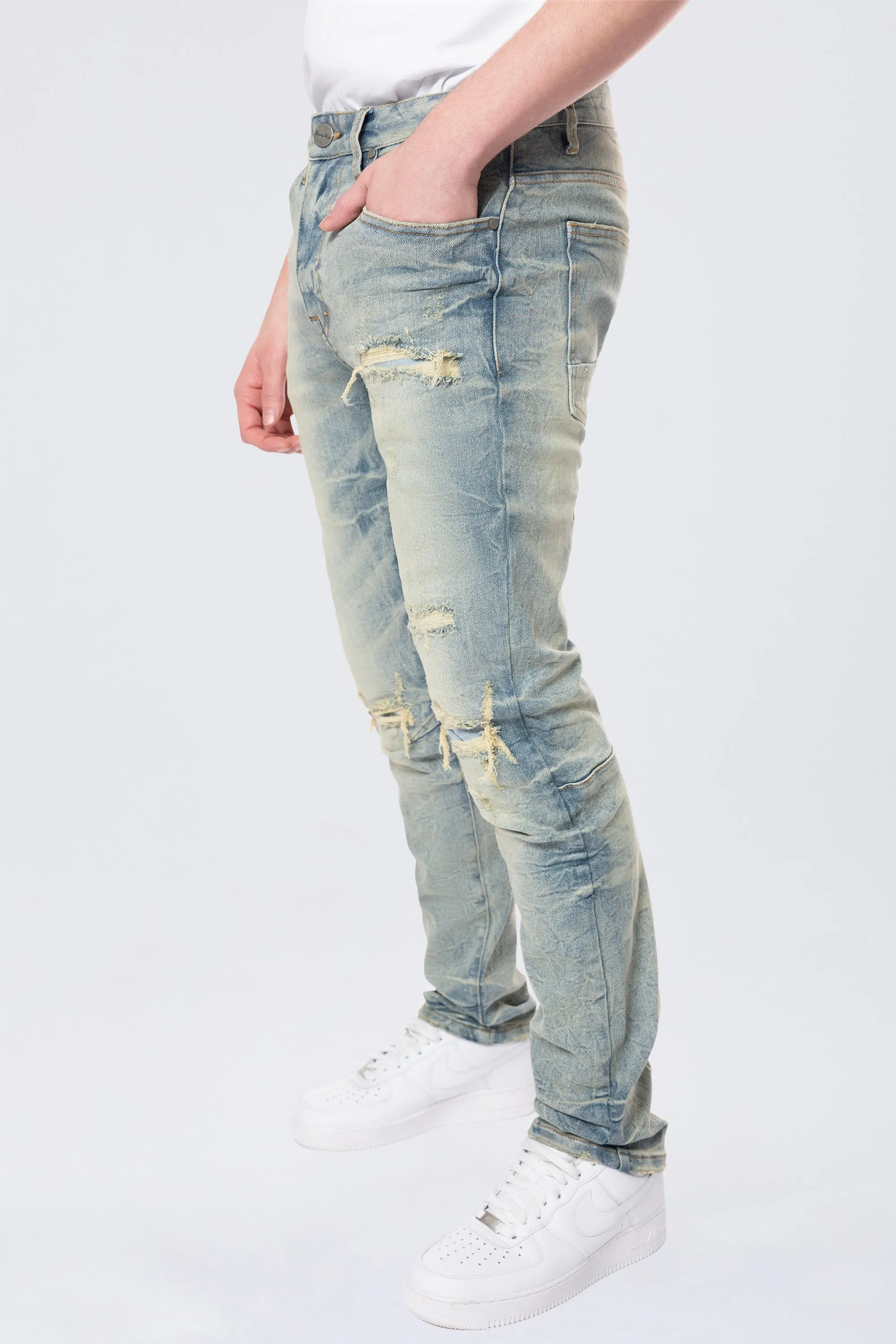 Slim Wave Effect Jeans - Mechanical Blue