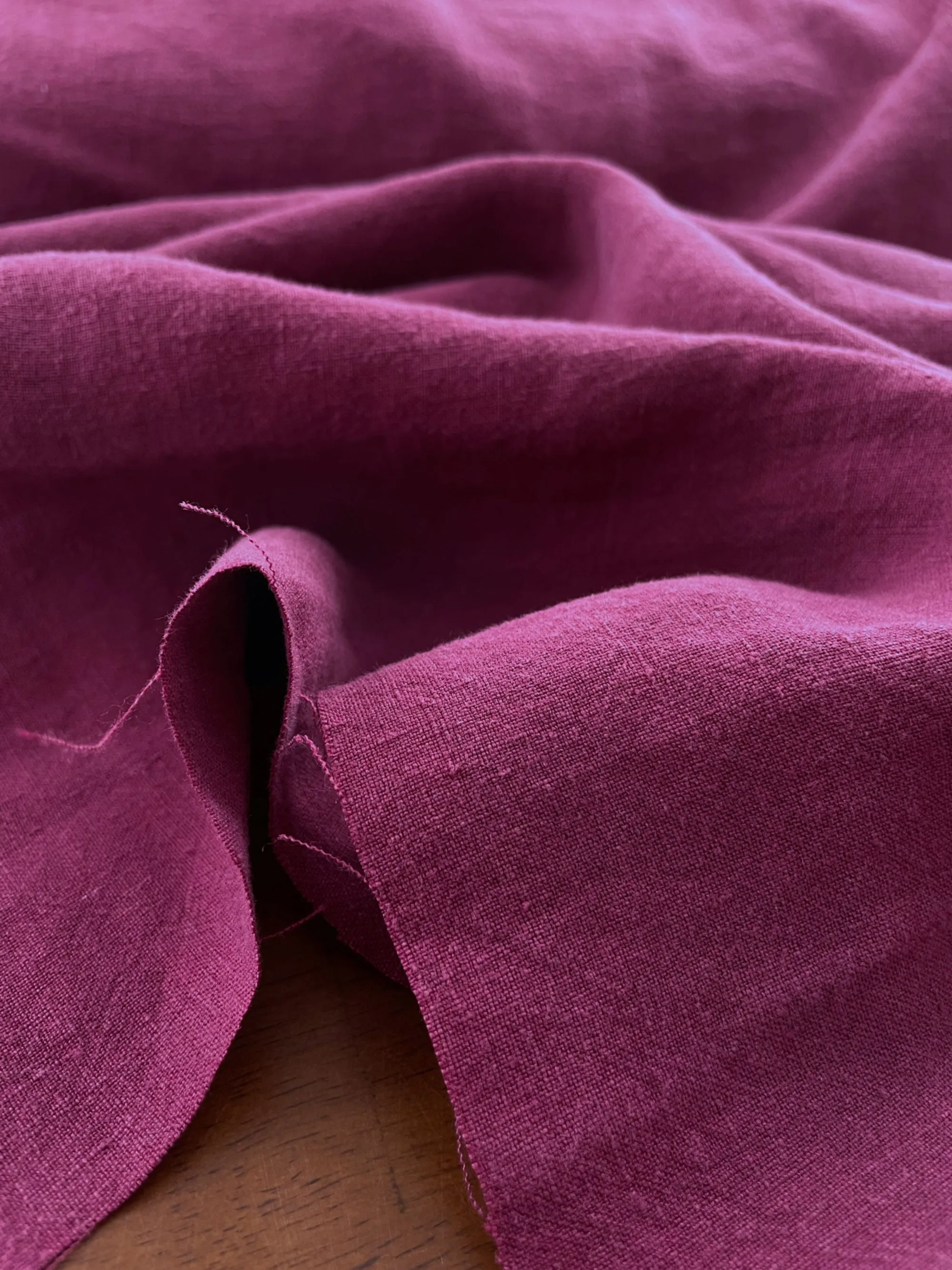 Soft Washed Lightweight Linen Fabric in Raspberry