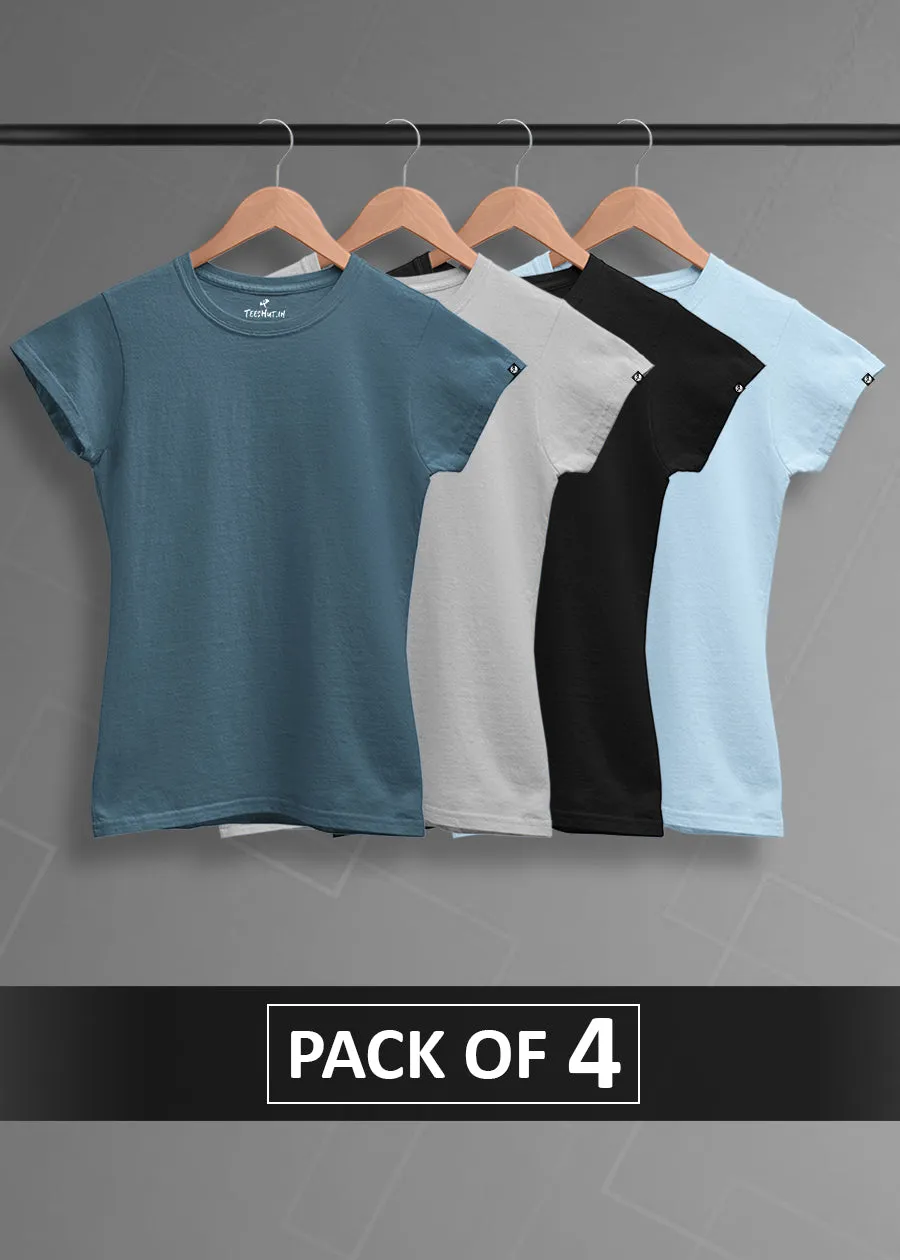 Solid Half Sleeve T-Shirt Women Combo - Pack of 4