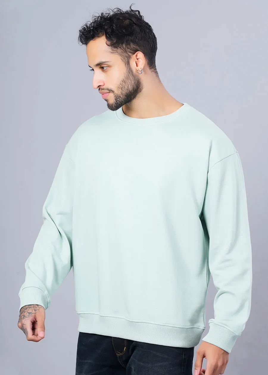 Solid Men Drop Shoulder Premium Terry Sweatshirt - Mint Green