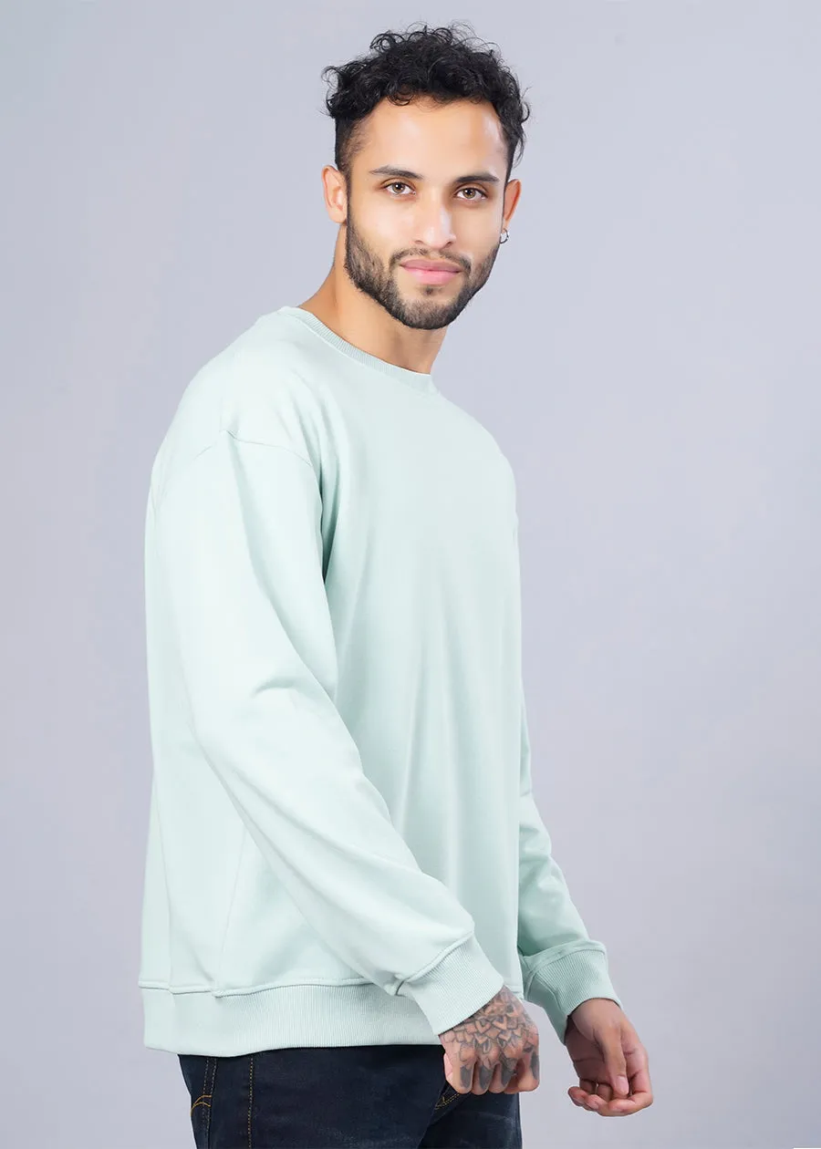 Solid Men Drop Shoulder Premium Terry Sweatshirt - Mint Green