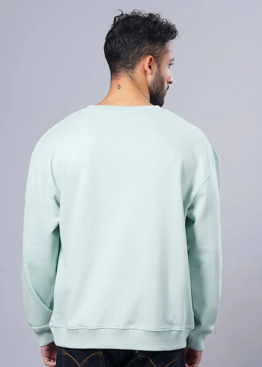 Solid Men Drop Shoulder Premium Terry Sweatshirt - Mint Green