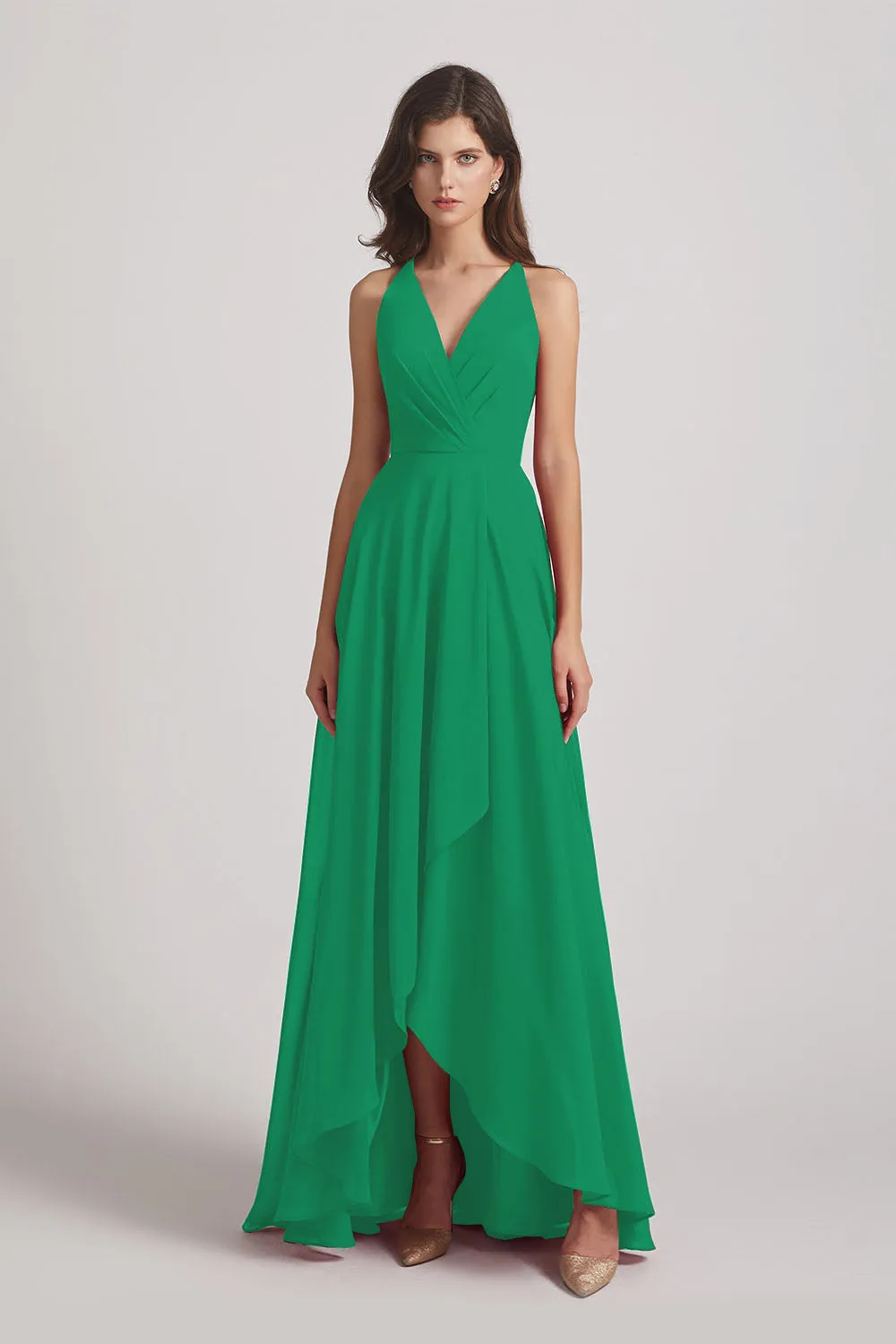 Straps V-Neck Chiffon Country High Low Bridesmaid Dresses (AF0090)