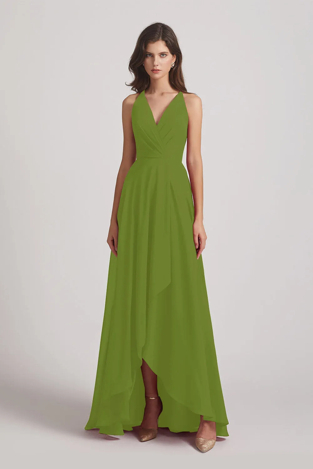 Straps V-Neck Chiffon Country High Low Bridesmaid Dresses (AF0090)