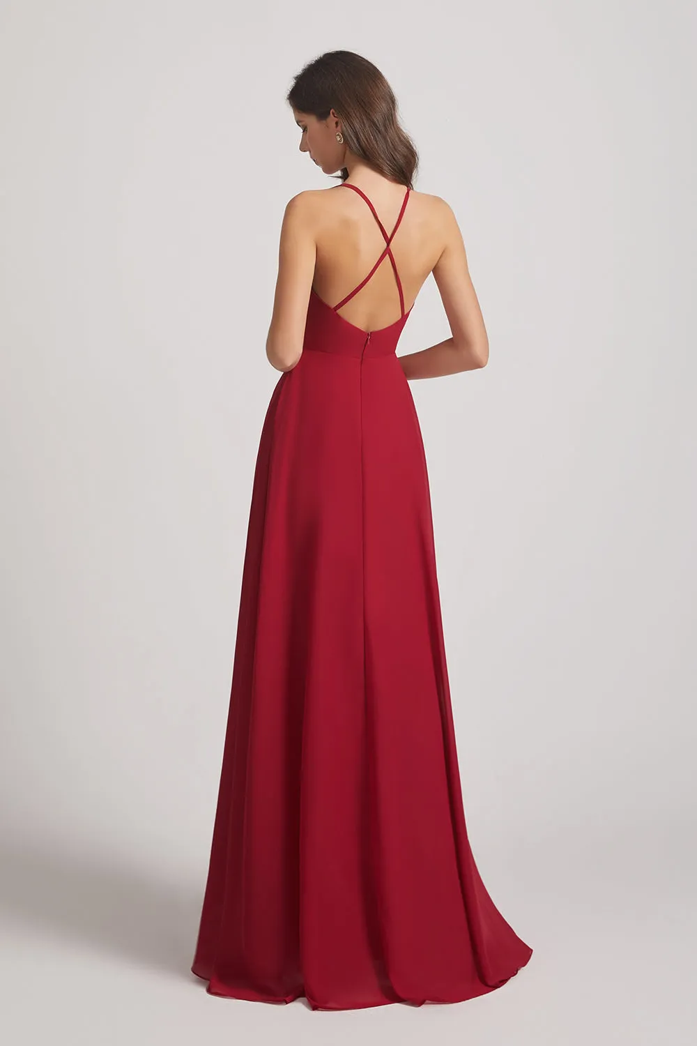 Straps V-Neck Chiffon Country High Low Bridesmaid Dresses (AF0090)