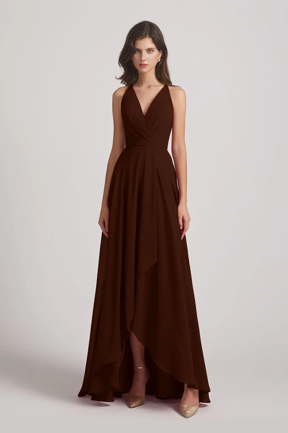 Straps V-Neck Chiffon Country High Low Bridesmaid Dresses (AF0090)