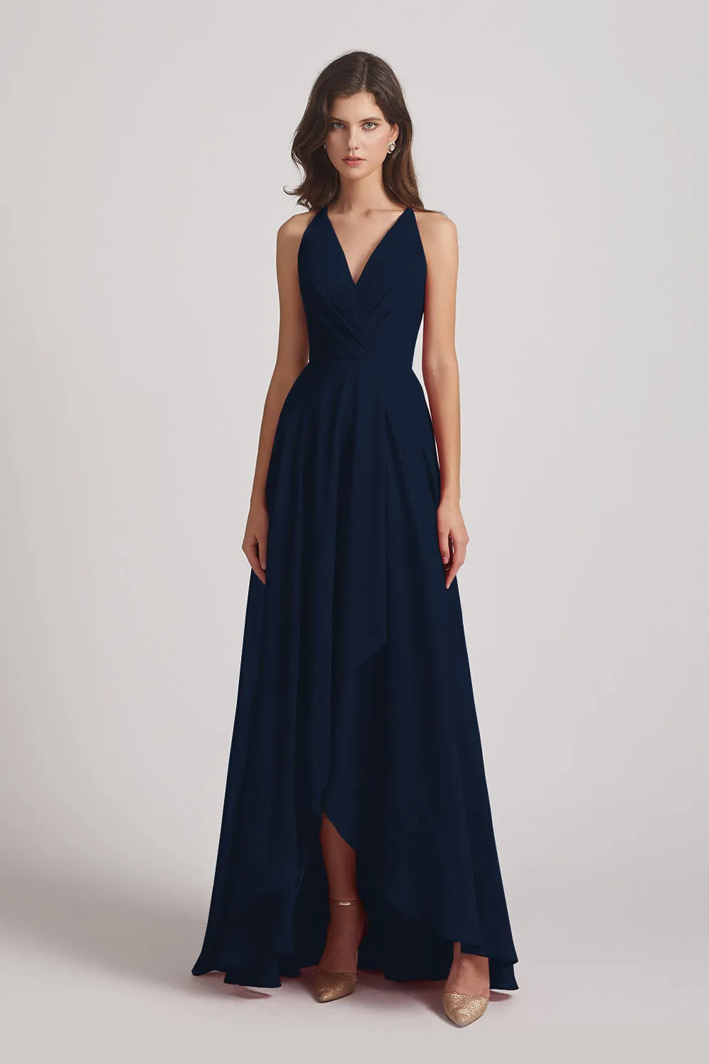 Straps V-Neck Chiffon Country High Low Bridesmaid Dresses (AF0090)