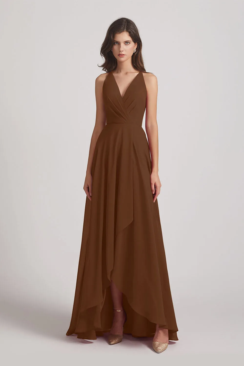 Straps V-Neck Chiffon Country High Low Bridesmaid Dresses (AF0090)