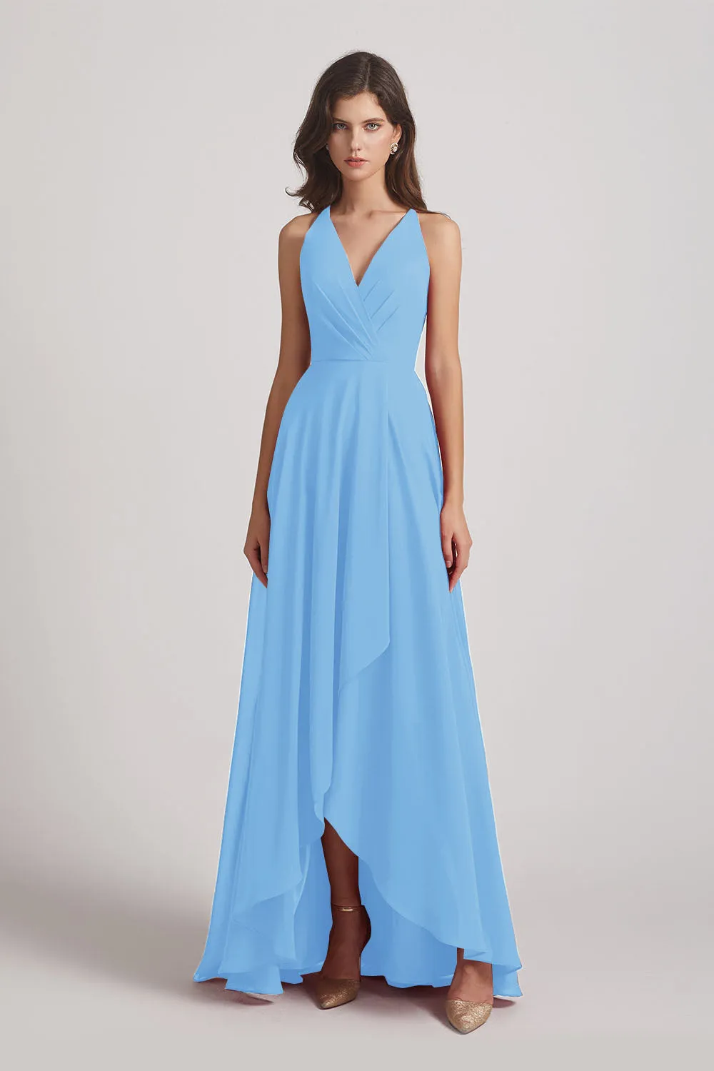 Straps V-Neck Chiffon Country High Low Bridesmaid Dresses (AF0090)