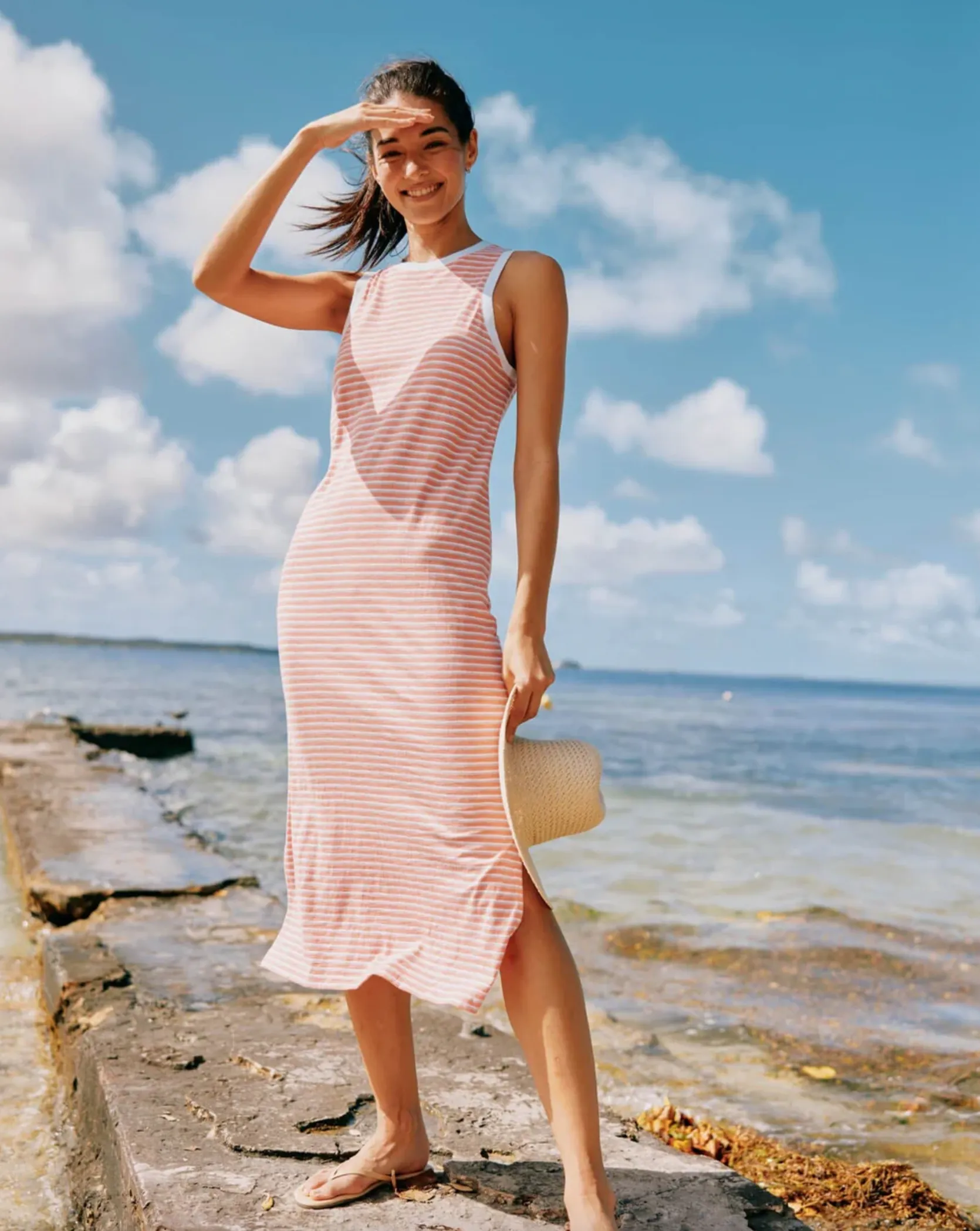 Sun Farer Stripe Midi Dress | Conch Shell - XS, L