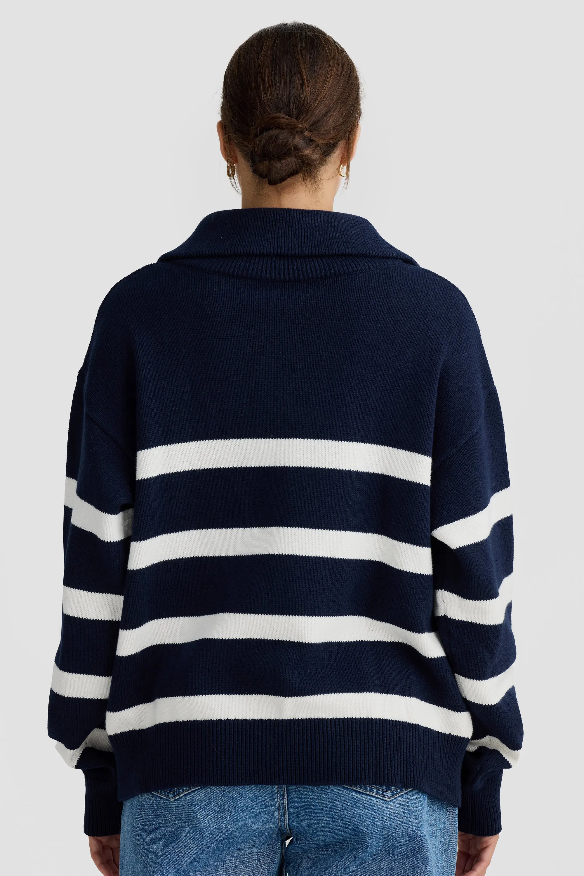 Talli Slouchy Quarter Zip Knit Sweater Navy