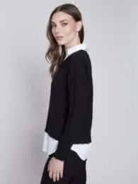 V-Neck Poplin Shirt Collar Sweater