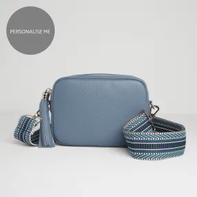 Verona Crossbody Tassel Denim Bag with Blue Aztec Strap