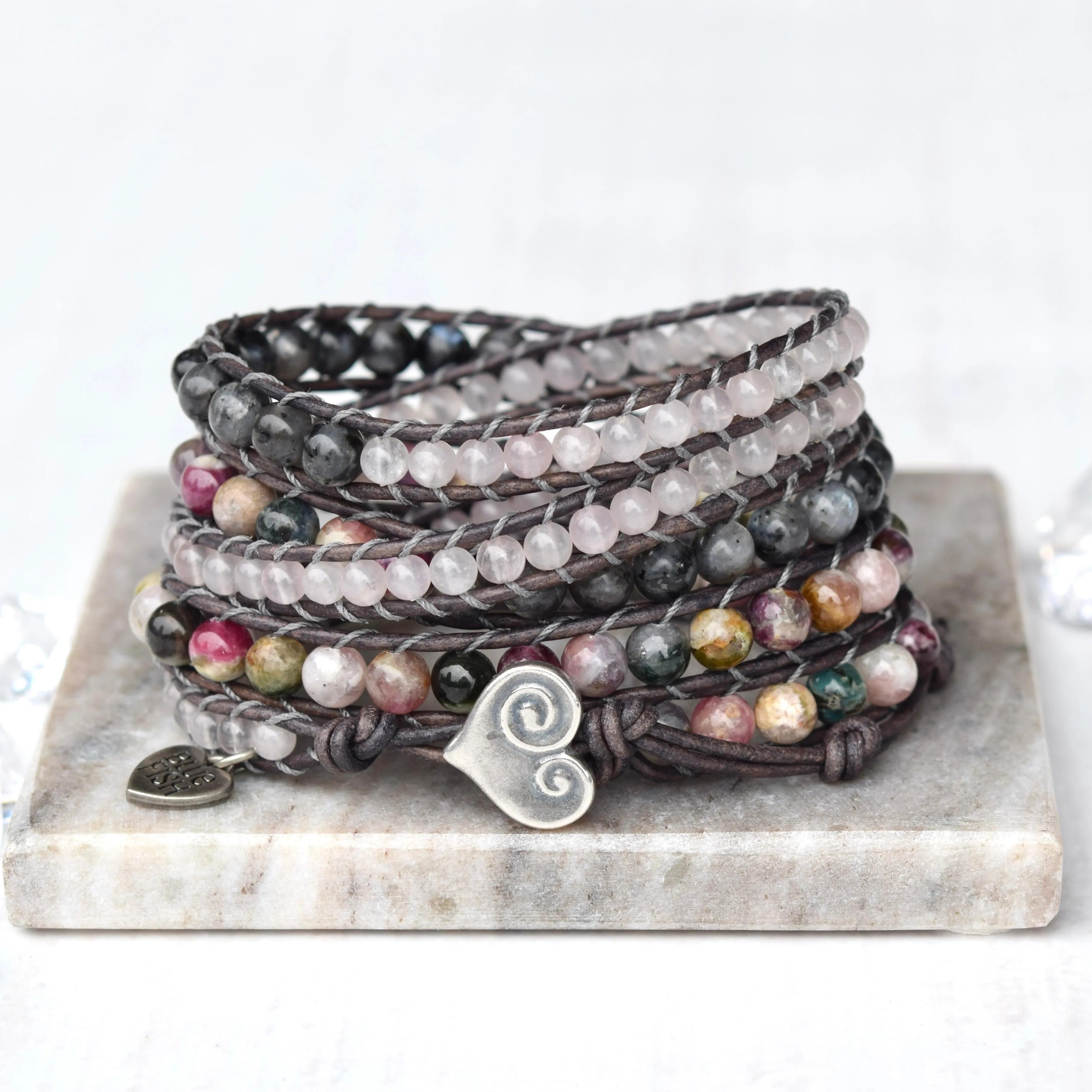 Watermelon Tourmaline & Rose Quartz Statement Wrap Bracelet