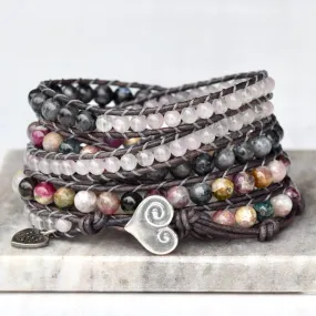 Watermelon Tourmaline & Rose Quartz Statement Wrap Bracelet