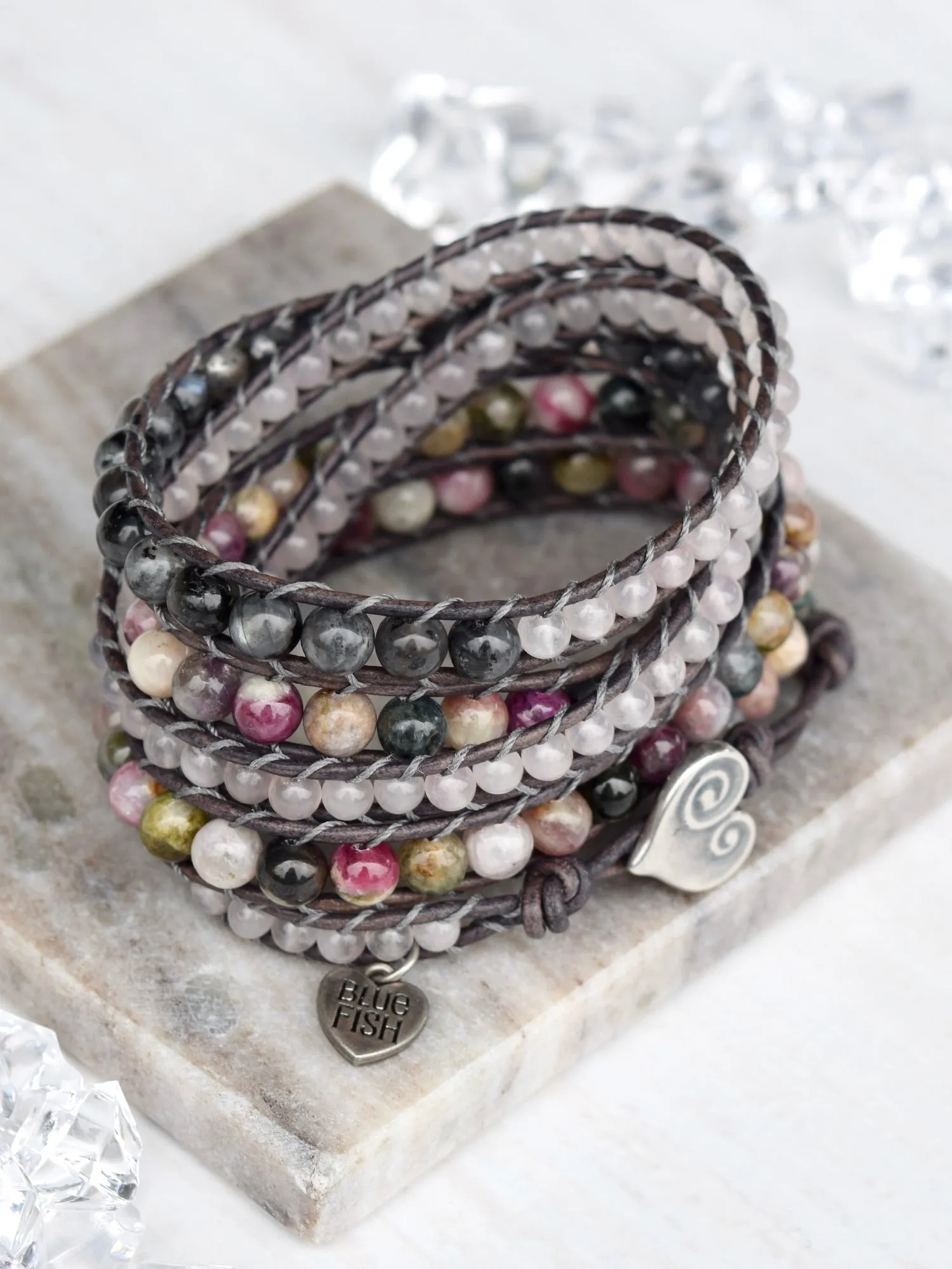 Watermelon Tourmaline & Rose Quartz Statement Wrap Bracelet