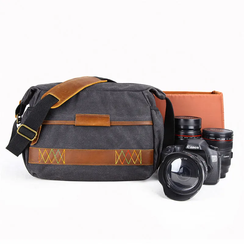 Waxed Canvas Camera Shoulder Bag Waterproof Canvas DSLR Camera Messenger Bag Canvas Satchel